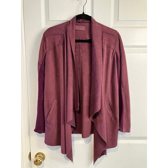 BLANKNYC Cloud Nine Drape Waterfall Faux Suede Cardigan Jacket Womens Size M Red - Picture 1 of 11